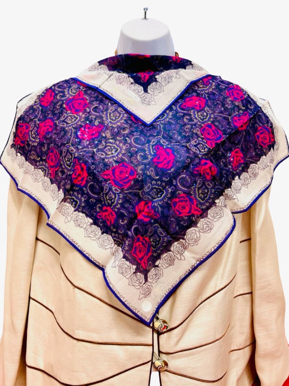 2) New Christian Dior & YSL Mini Scarf/Neck-kerchief Cott 18.5" Red Blue (19 - Picture 9 of 16